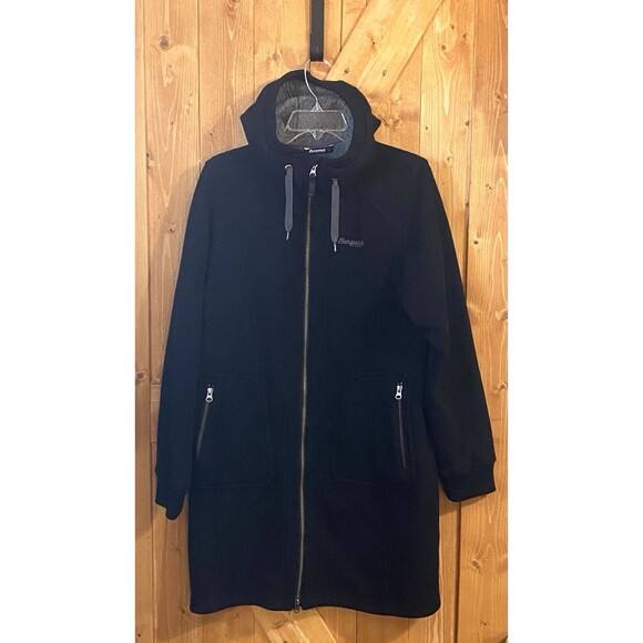 Bergans of Norway Myrull Lady Coat Black Wool Hooded Jacket Women's Large 1880 - Picture 1 of 16